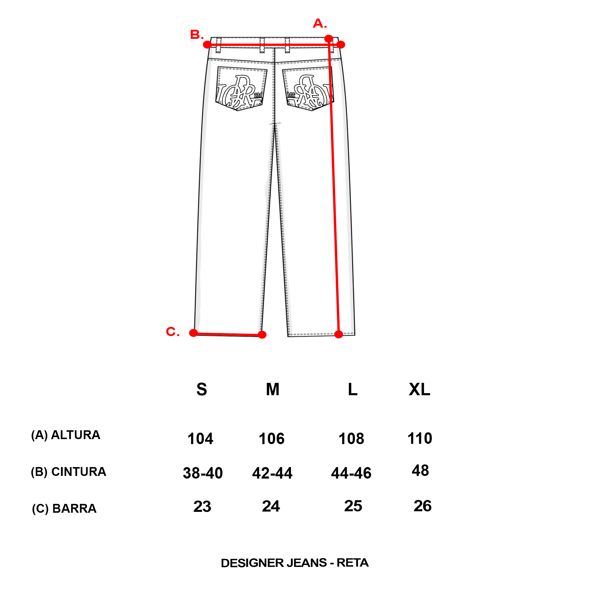 Guia de medidas - DESIGNER JEANS ROYAL BLUE